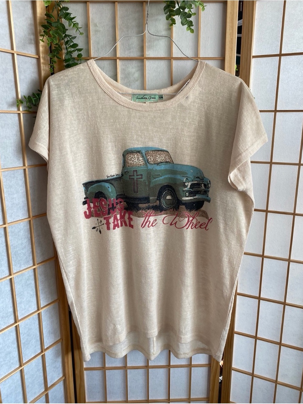 Southern Grace Cream Tee with Teal Vintage Truck Graphic